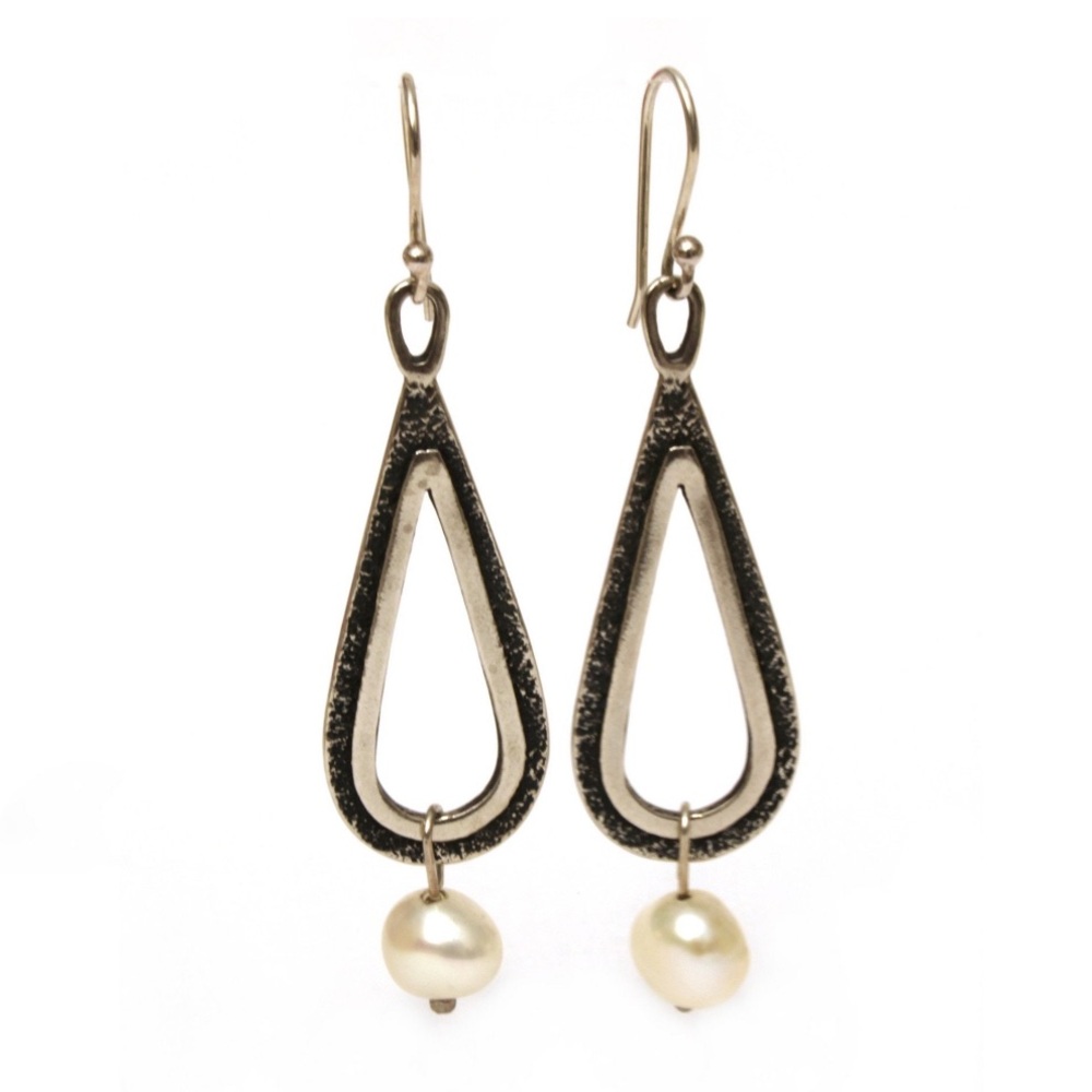 Silpada Vintage Sterling Silver Genuine Pearl Tear Drop Design Earrings - Picture 4 of 8